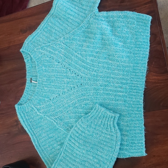 FREE PEOPLE Carter Oversized Pullover Sweater Heather Aqua Turquoise Blue - Picture 9 of 12